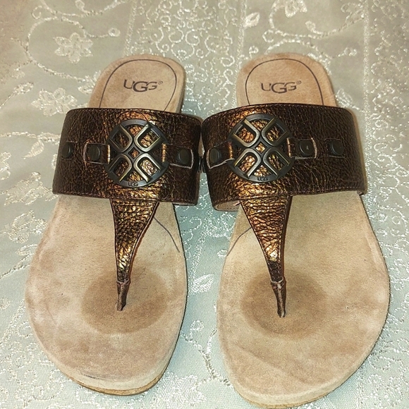 UGG Shoes - UGG Sandals  Leather  sz.6 women. BRIELLA  BRONZE, heel 2.25"